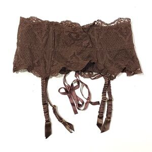 Agent Provocateur Brown Lace Waspie Suspender Belt L